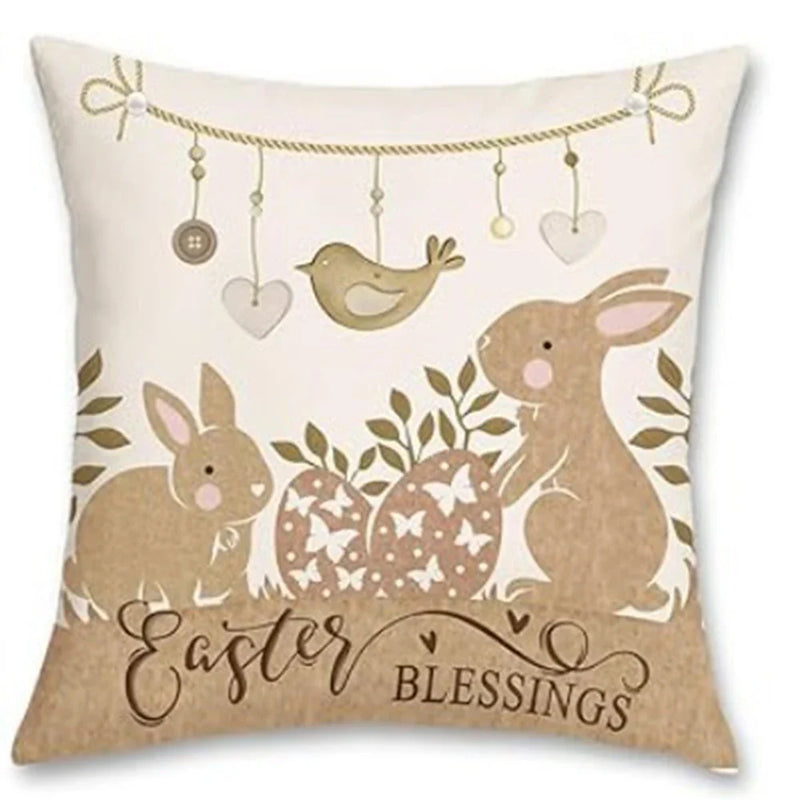 Easter Rabbit & Cross Egg Print Pillow Cover for Farmhouse Decor by Axyaa