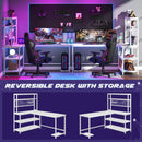 Axyaa Large Computer Desk with Wireless Charging and 5 Storage Shelves, Office Study Writing Table