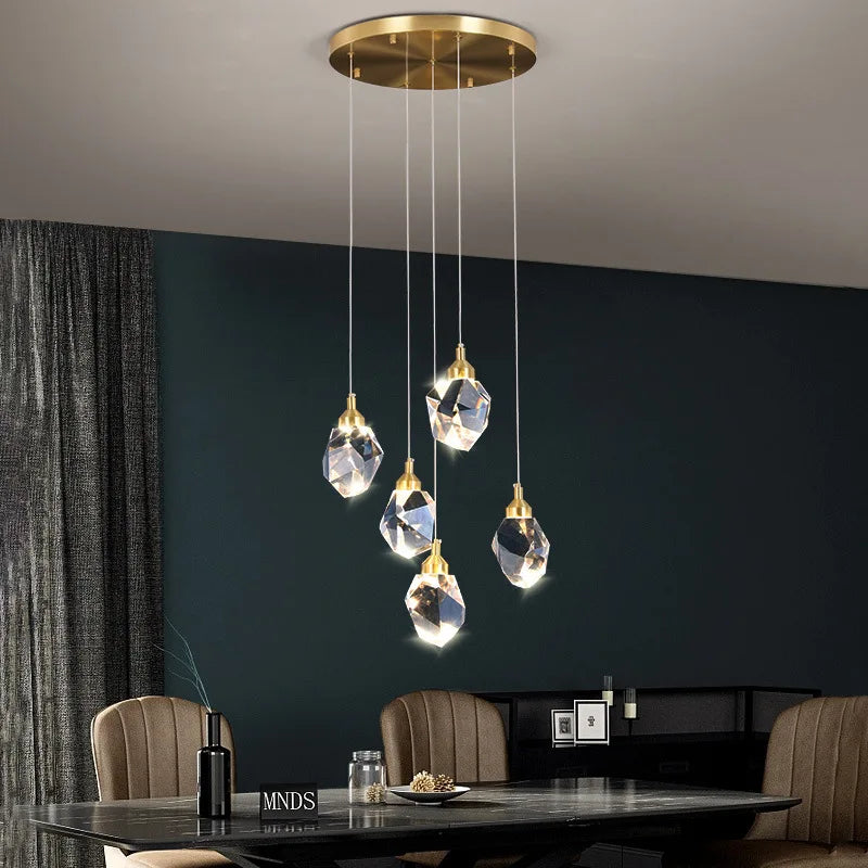 Axyaa Spiral Diamond Crystal LED Chandelier for Living Dining Bedroom, Modern Ceiling Pendant Light