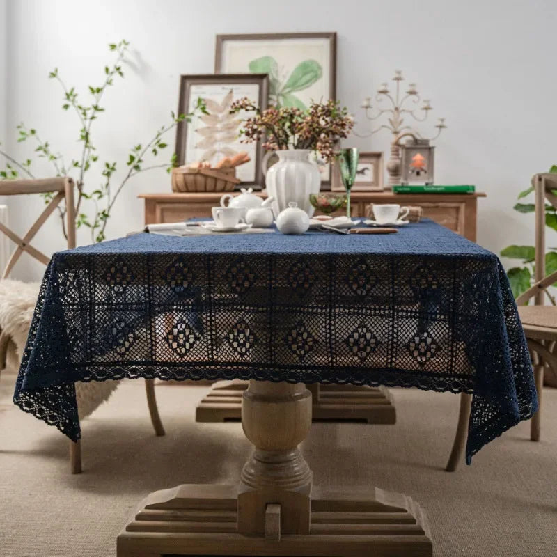 Axya Retro Crochet Tablecloth | Knitted Hollow Coffee Table Cover | Shooting Background Fabric