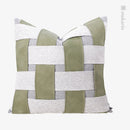 Axyaa Nordic Green Contrast Color Woven Leather Pillow for Living Room Sofa
