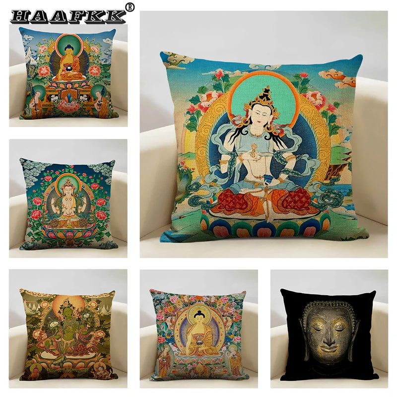 Axyaa Buddhist Portrait Art Pillowcase Home Decor Cushion Cover 45x45cm