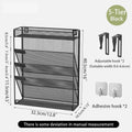 Axyaa 5-Layer Vertical Wall File Storage Rack with Magazine Holder - Black