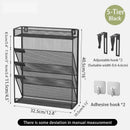 Axyaa 5-Layer Vertical Wall File Storage Rack with Magazine Holder - Black
