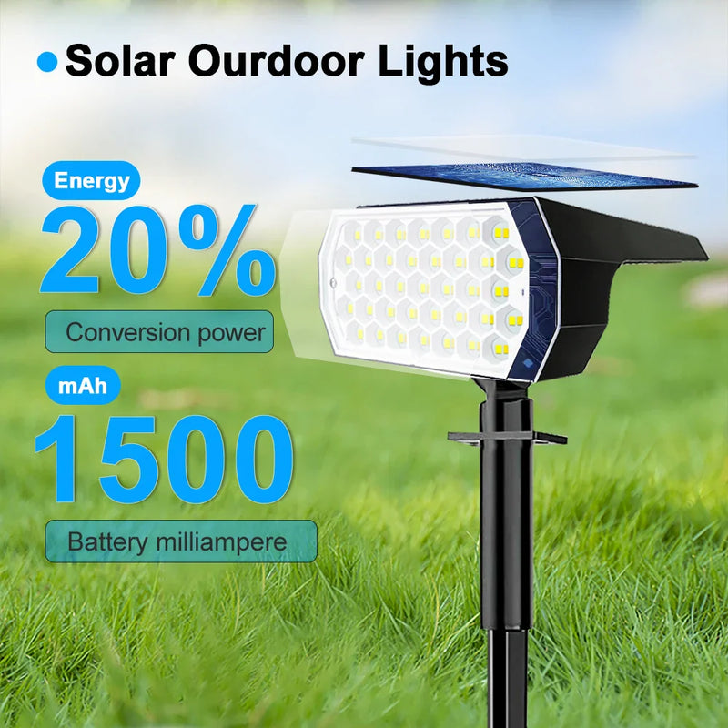 Axyaa 74 LED Solar Landscape Spotlights Tricolor Light Waterproof Yard Pathway Lighting