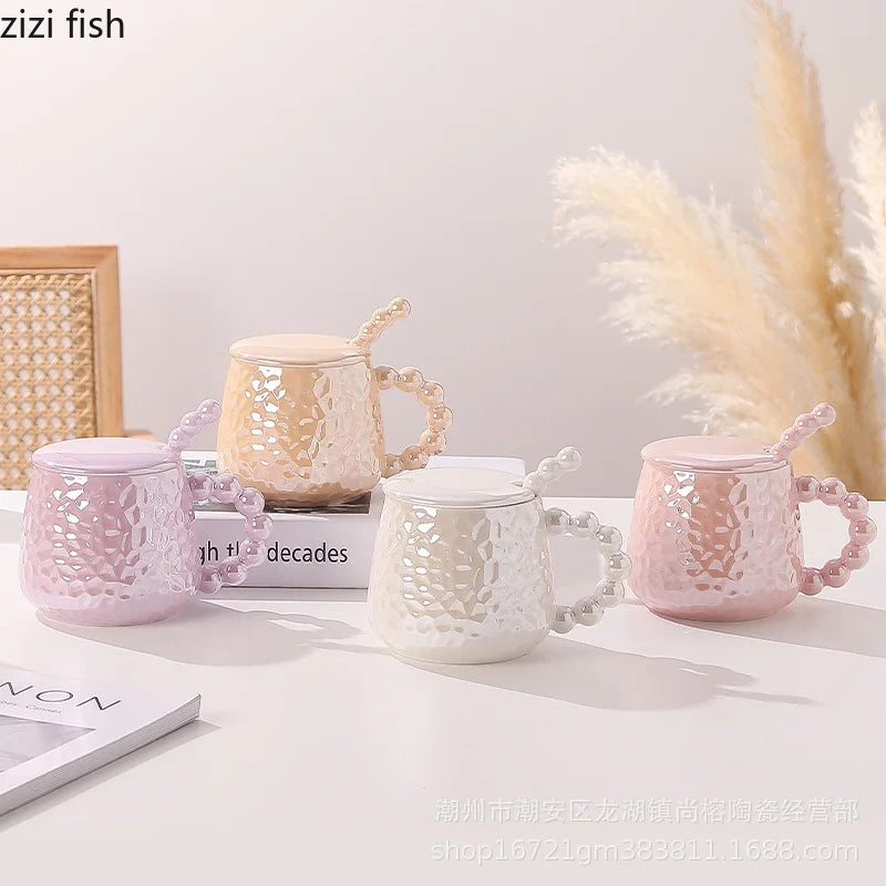 Axya Ceramic Water Cup with Spoon & Cover - Stylish Coffee Milk Tea Mug Gift