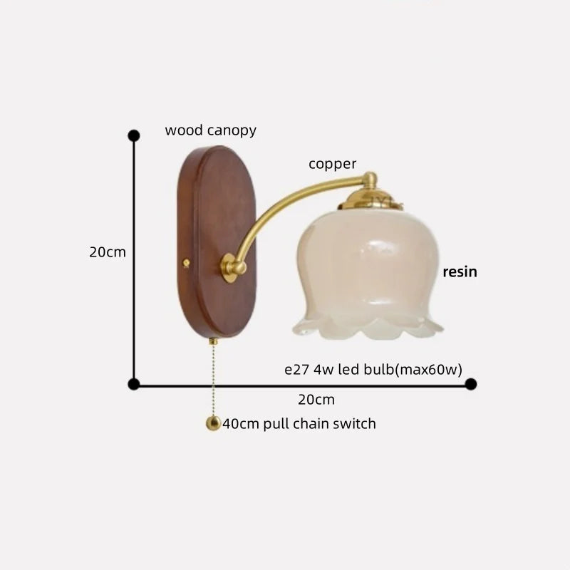 Axyaa Japanese Style LED Wall Lights Copper Wood Bedside Lamp