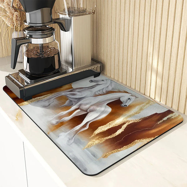 Axyaa Absorbent Horse Flower Kitchen Mat, Quick Dry Tableware Mat