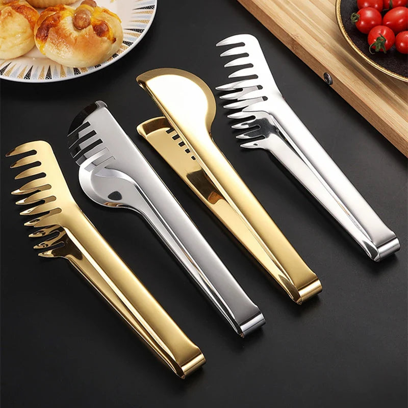 Axyaa Stainless Steel Kitchen Tongs: Color Comb Meal Clip for Non Stick Cookware