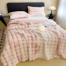Axyaa Faux Rabbit Fur Gradient Blanket: Super Soft, Fluffy, Pink & White Luxury Throw