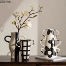 Axyaa Black White Pattern Ceramic Vases Abstract Art Flower Pots Room Decor