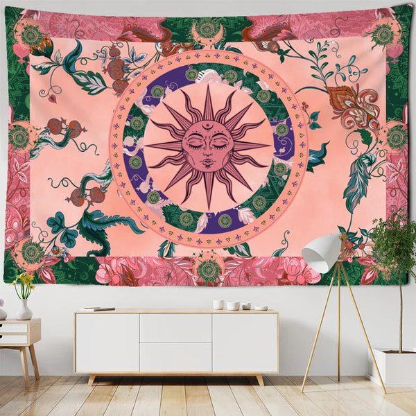 Sun Face Mandala Tapestry Wall Hanging Boho Decor - Axyaa