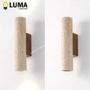 Axyaa Yellow Travertine Stone & Wood Wall Lamp Sconce for Bedroom Living Room