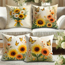 Axyaa Sunflower & Butterfly Pillow Covers - Country Style, Vibrant Design