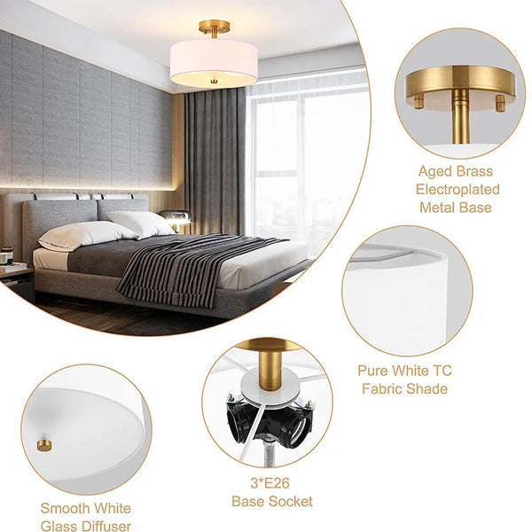 Axyaa White Fabric Ceiling Light for Living Room, Bedroom, Dining Room