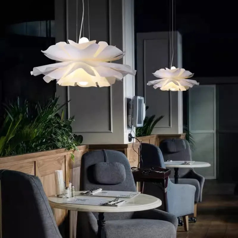 Axyaa Lotus Shape LED Chandeliers Cream Lighting Fixtures for Modern Living Room