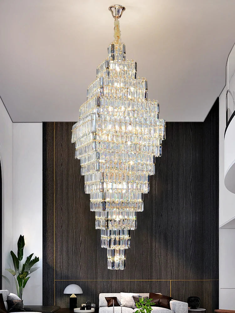 Axyaa Crystal Chandelier Loft Stairs Living Room Pendant Light