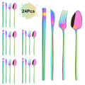 Axyaa 24Pcs Black Gold Cutlery Set Stainless Steel Tableware Luxury Dinnerware