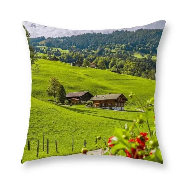 Axyaa Blue Sky Grassland Cushion Cover 45x45cm for Home Decor and Comfort