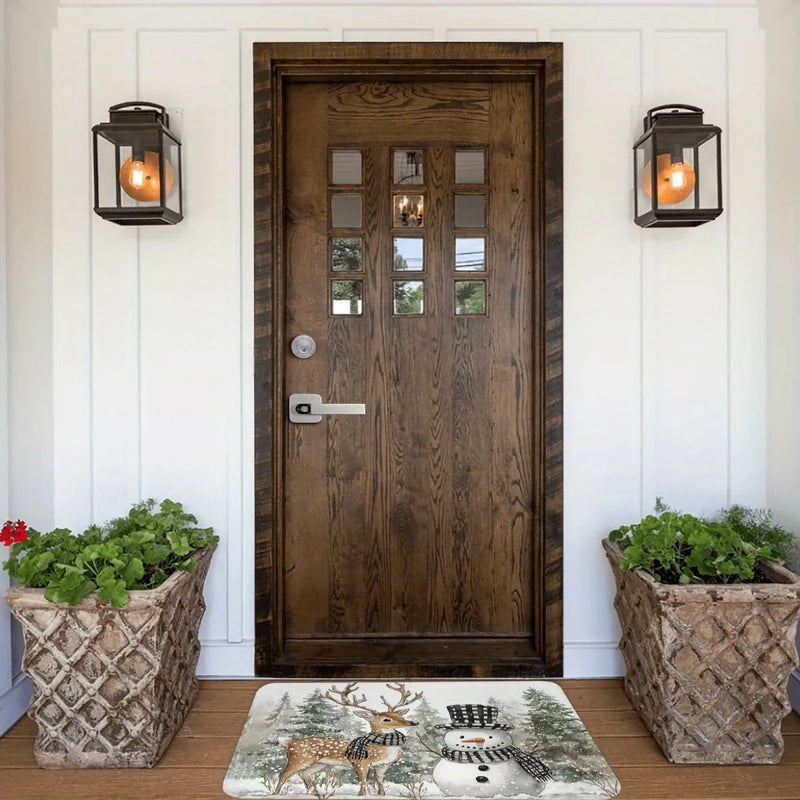 Axyaa Snowman & Fawn Printed Non-Slip Floor Mat for Home Décor
