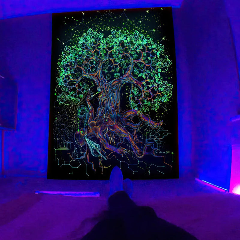 Axyaa Black Light Tapestry for UV Reactive Psychedelic Vibe