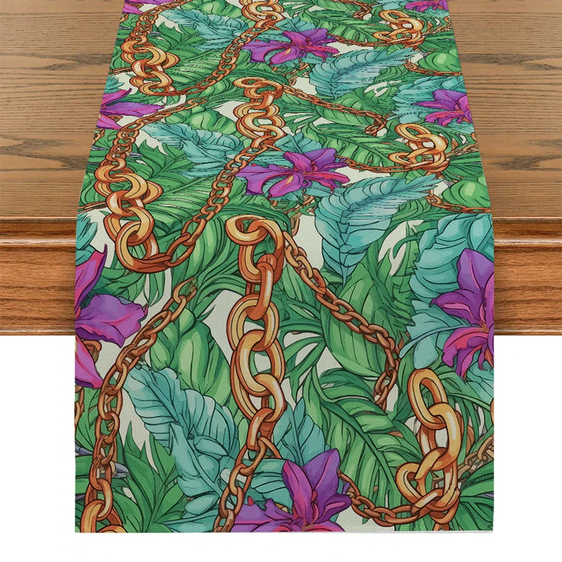 Axyaa Tropical Palm Leaf Flower Chain Table Runner