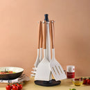 Axyaa Silicone Kitchen Utensils Set with Wooden Handles & Storage Stand