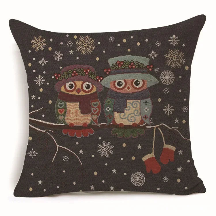 Axyaa Owl Linen Pillowcase: Office Car Sofa Living Room Decor 45x45cm