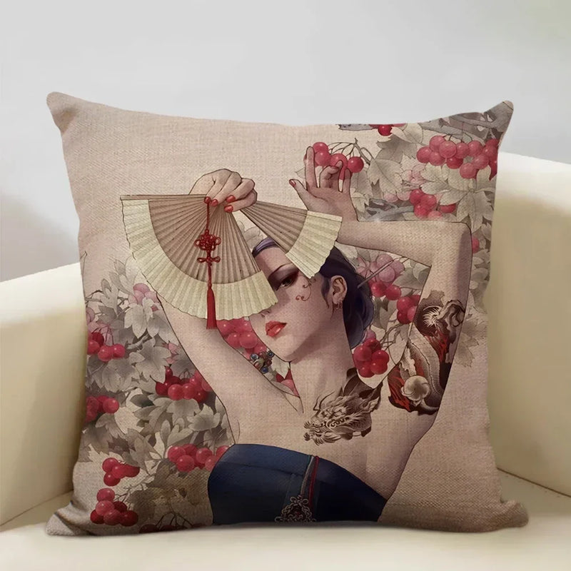 Axyaa Classic Japanese Lady Cushion Cover 45x45cm Home Decor Pillowcase
