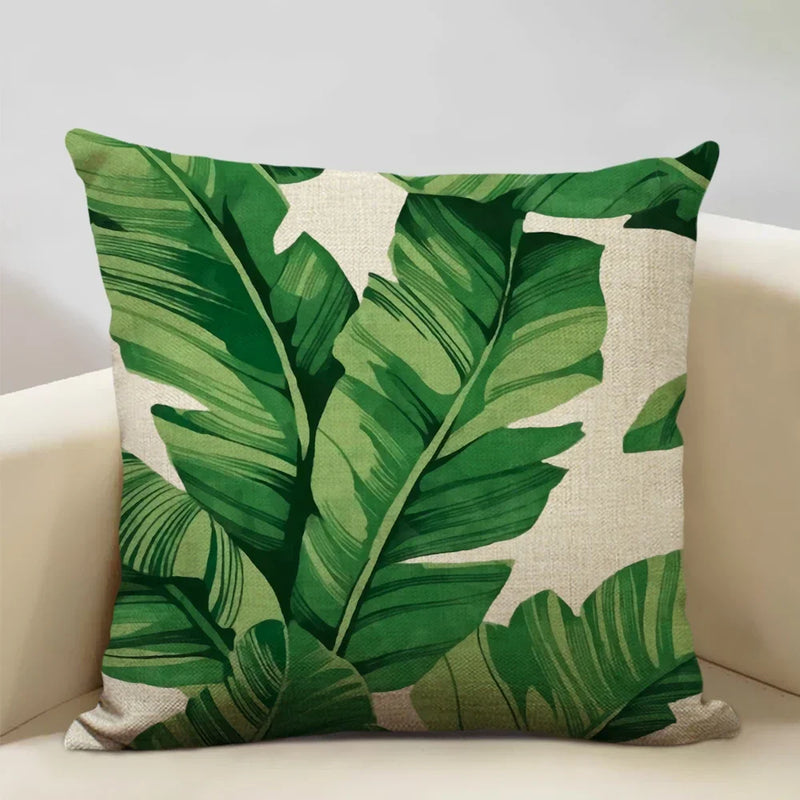Axyaa Tropical Palm Leaf Cushion Cover 45x45cm Linen Pillowcase