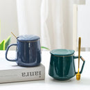 Axyaa European Style Gold Ceramic Coffee Mug with Lid and Spoon