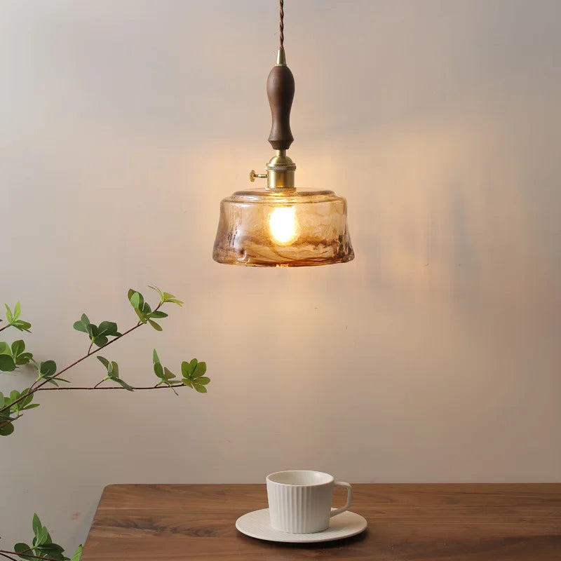 Axyaa Amber Glass Pendant Lamps Copper Modern Hanging Lights Fixtures