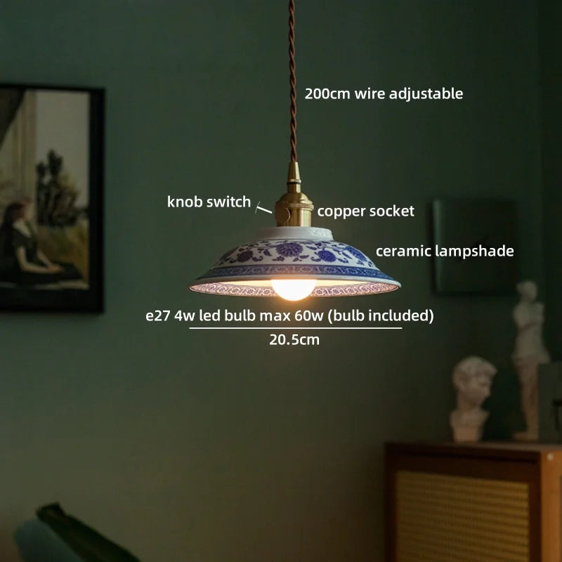 Axyaa White Ceramic Copper LED Pendant Lamp for Bedroom and Dining Table