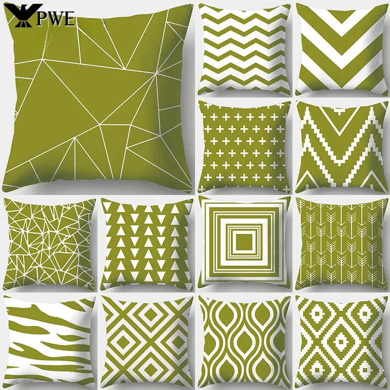 Army Green Geometric Printed Pillowcase by Axyaa for Living Room and Bedroom Decor