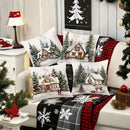Axyaa Winter Snow Hut Pillow Cover, Festive Christmas Sofa Cushion Home Decor