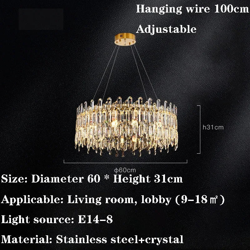 Axyaa Round Crystal LED Chandelier for Modern Living Room & Kitchen