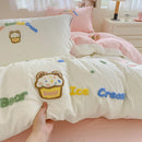 Axyaa Ice Cream Embroidered Bedding Set: Duvet Cover, Sheet, Pillowcases - Soft & Skin-friendly