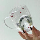 Axyaa Double-layer Glass Cup - Christmas Snow Scene Design