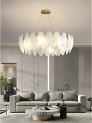 Axyaa Glass Feather Chandelier: Modern Luxury Lighting for Living Dining Room