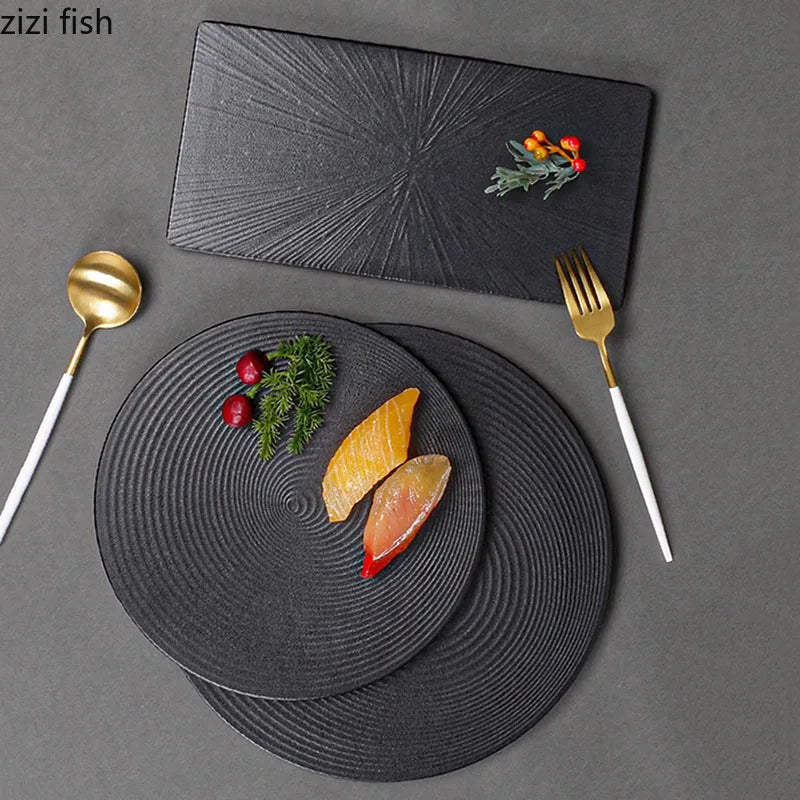 Axya Spiral Texture Melamine Steak Sushi Sashimi Plate Set for Restaurant Dining