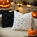 Axyaa Halloween Plush Pillowcase: Cartoon Embroidered Black and White Decorative Cushion Cover
