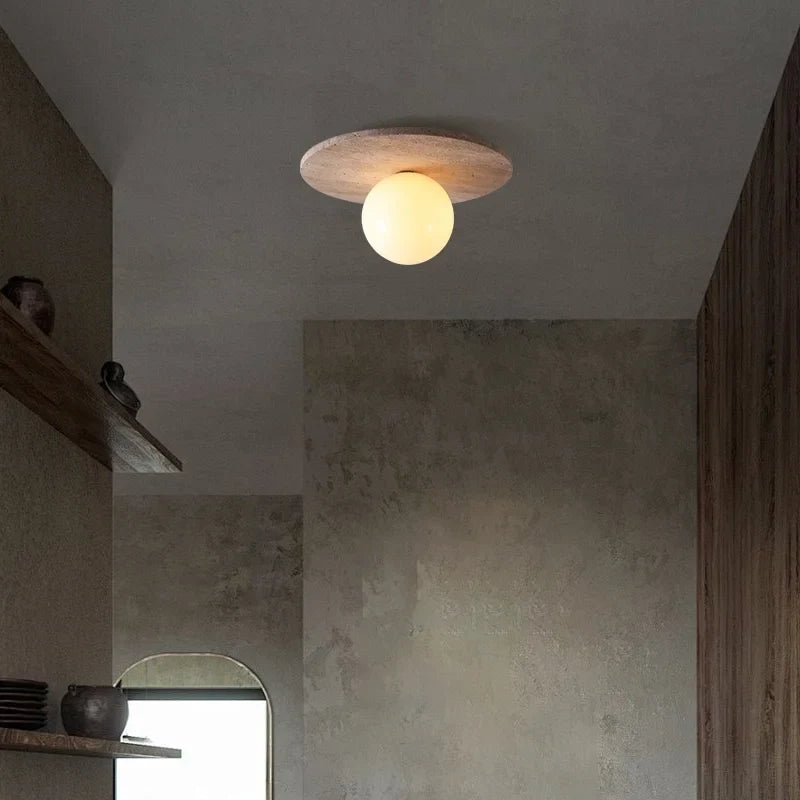 Retro Stone Art Round Wall Lamp by Axyaa - Cream Nordic Chandelier