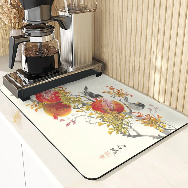 Axyaa Chinese Style Flowers Pattern Cup Mat Set for Dining Table
