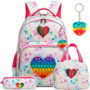Axyaa Girls' School Backpack Set with Lunch Bag, Pencil Bag & Toy Pendant
