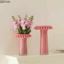 Axyaa Lotus Leaf Edge Pink Glass Vase - Decorative Art Flower Vessel