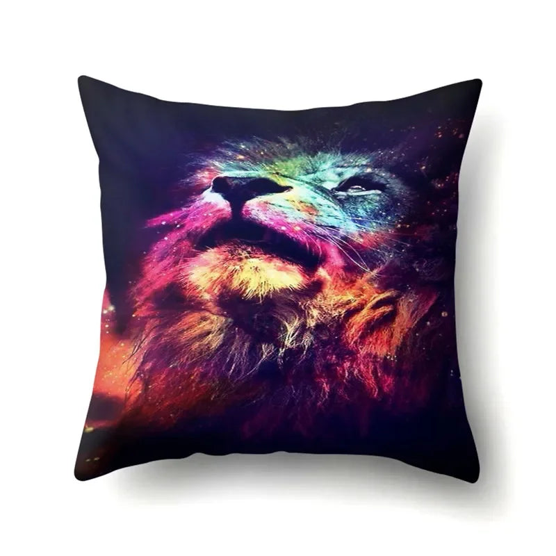 Lion Pattern Polyester Cushion Cover by Axyaa - Home decoration Pillow Cover