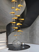 Axyaa Copper Lotus LED Chandelier for Duplex Living Room, Luxury Villa Indoor Lighting Fixtures.