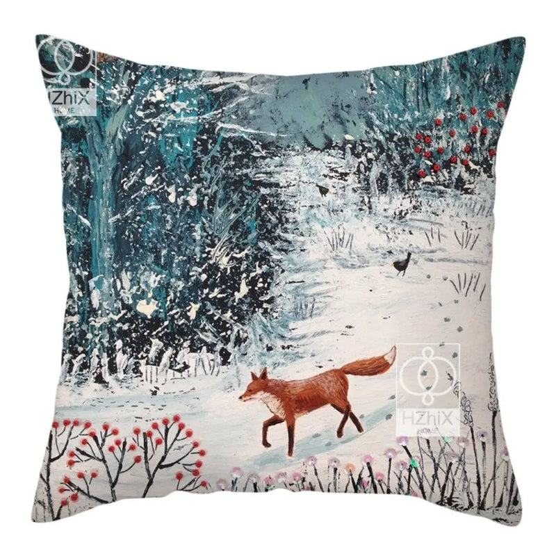 Christmas Deer & Rabbit Winter Pillow Case - Axyaa Home Decor Collection