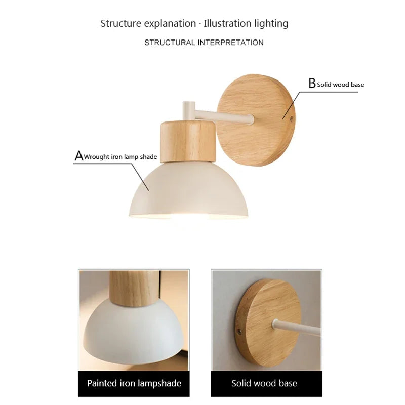Axyaa Nordic Wood LED Wall Lamp for Home Decor