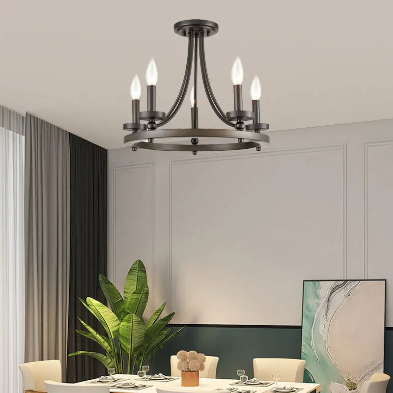 Axyaa Retro Iron Art Chandelier - Simple & Elegant Black Dining Room Ceiling Light